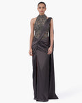 The High-Neck Embellished Sari Gown By KYNAH, Luxury Indian Fashion & Bridal Wear