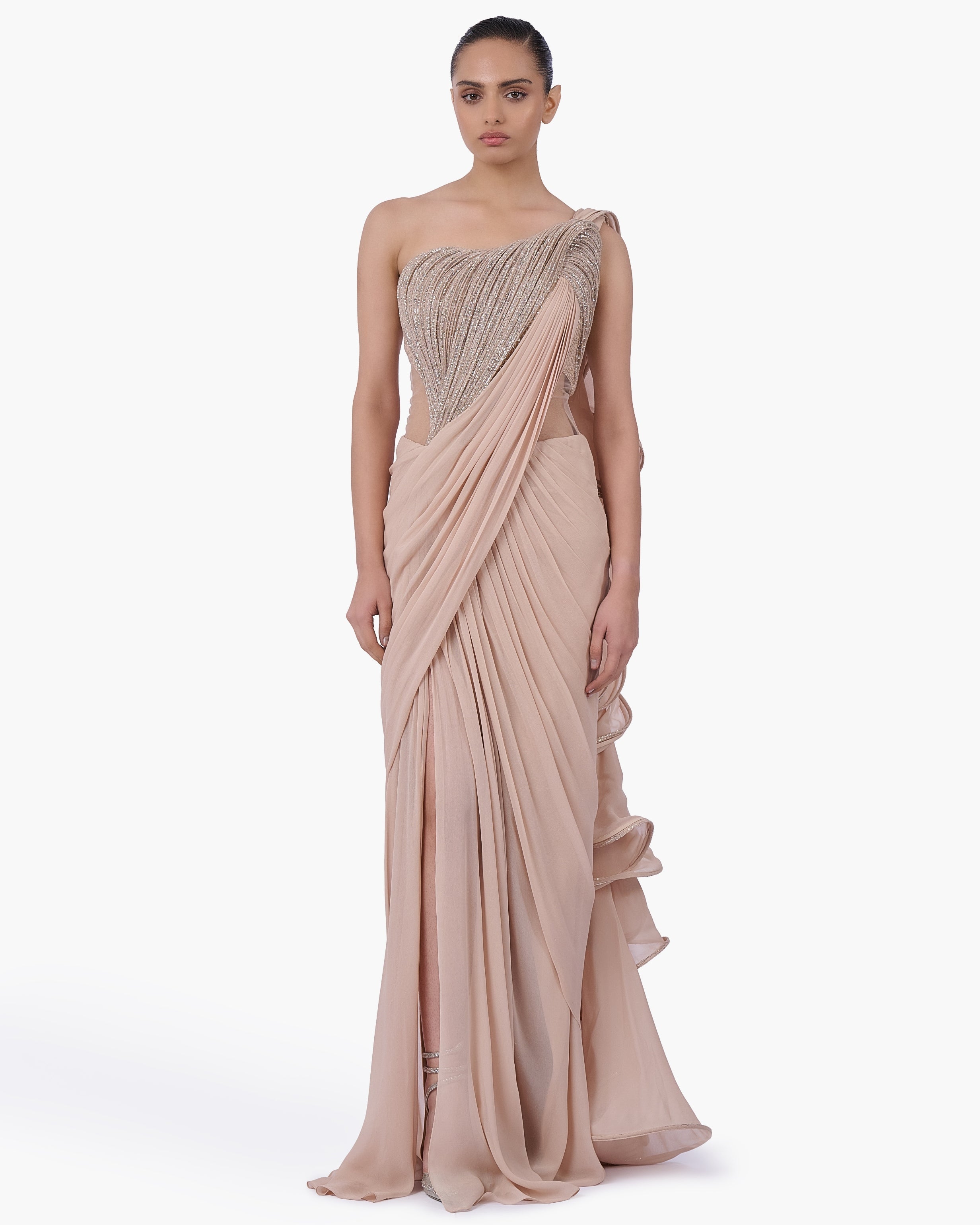 The Obsidian Sovereign Sari Gown By KYNAH, Luxury Indian Fashion & Bridal Wear