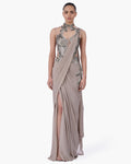 The Embellished Metallic Sari Gown By KYNAH, Luxury Indian Fashion & Bridal Wear