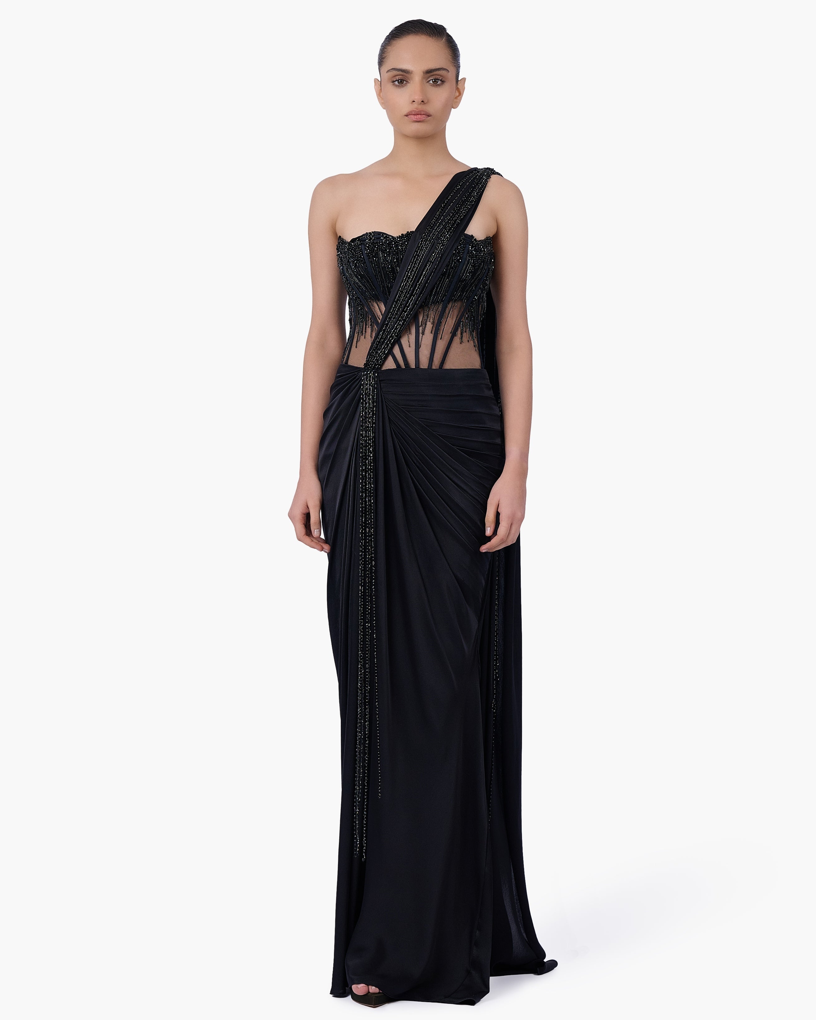 The Noir Embellished Sari Gown By KYNAH, Luxury Indian Fashion & Bridal Wear