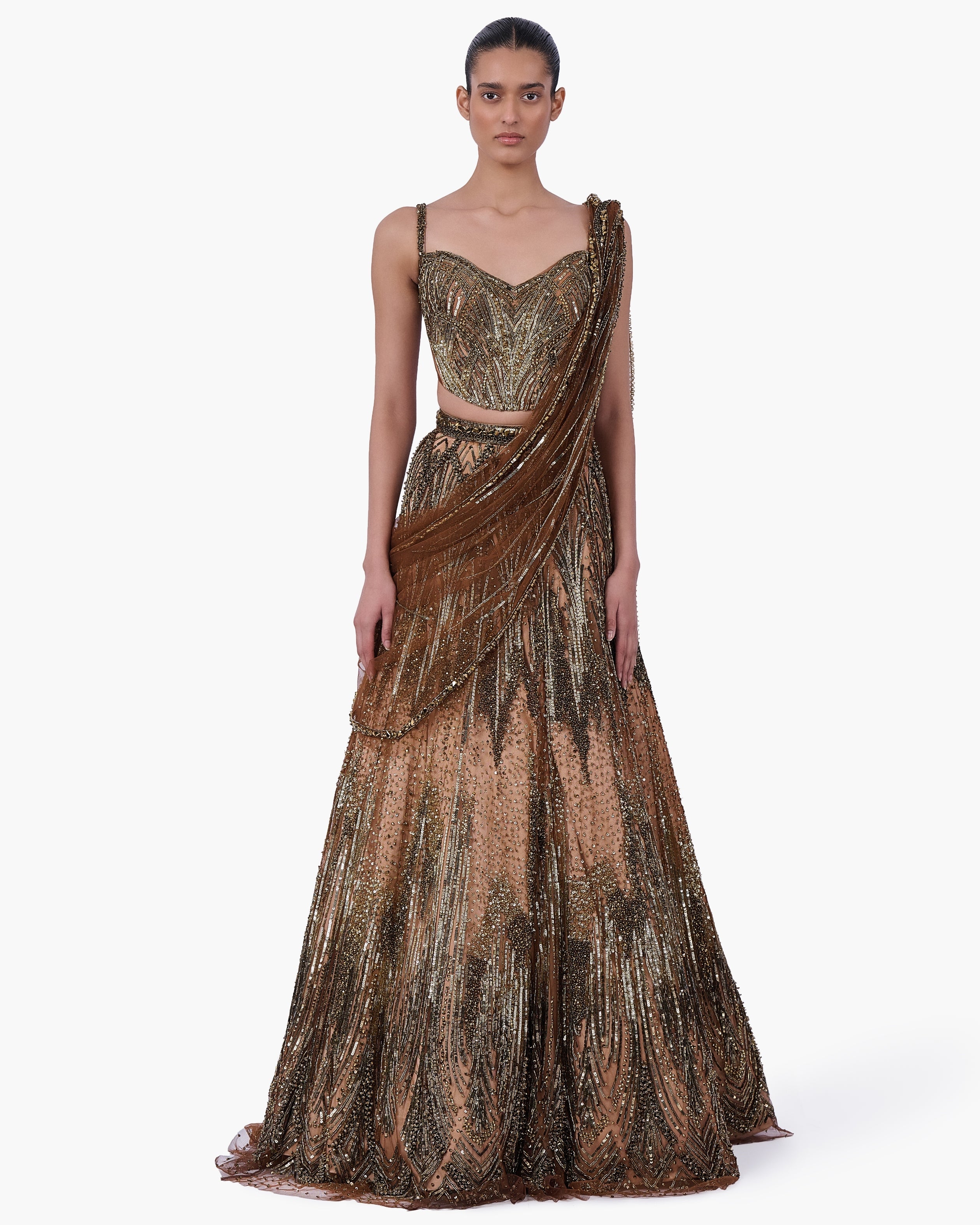The Gilded Sovereign Sari Lehenga By KYNAH, Luxury Indian Fashion & Bridal Wear