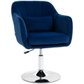 Velvet Swivel Accent Chair with Adjustable Height & Lumbar Support for Living Room or Dressing Area - Dark Blue
