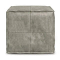 Genuine Leather Square Pouf Ottoman - Gray