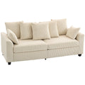 3 Seater Sofa with Curved Armrests, 83" Modern Upholstered Corduroy Couch with 8 Removable Pillows and Thick Padded, Beige