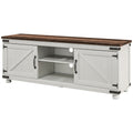 Farmhouse TV Stand for up to 65" TV with 2 Adjustable Shelves Distressed White