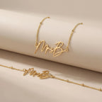 Mrs Necklace & Mrs Bracelet Pair - Sterling Silver / Style 3