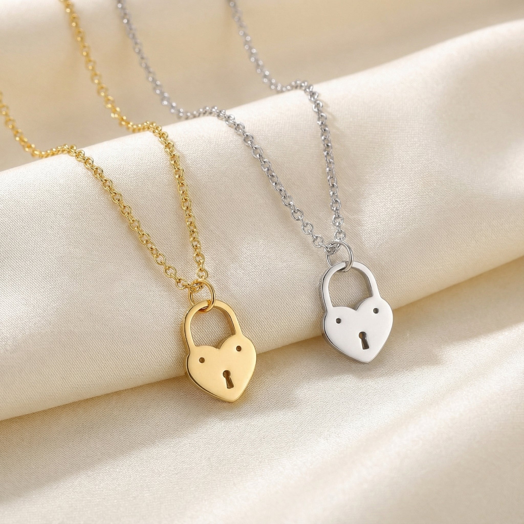 Heart Lock Pendant Necklace by G&M - Solid Silver / Style 3