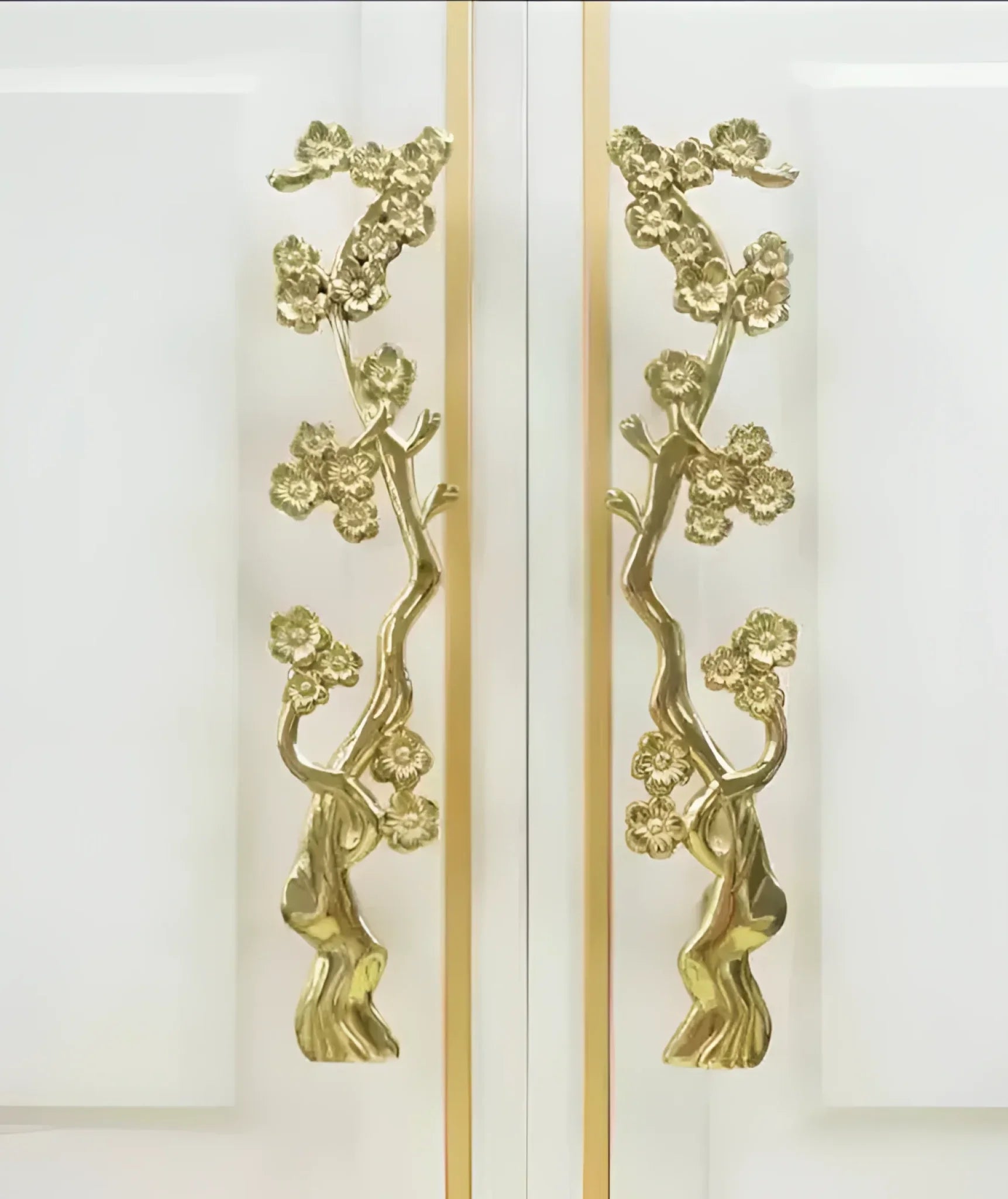 Gold Cherry Blossom Tree Branch Door Knob Handles - Set of 2