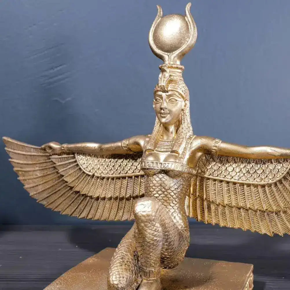 Gold Egyptian Goddess Isis with Wings Sculpture