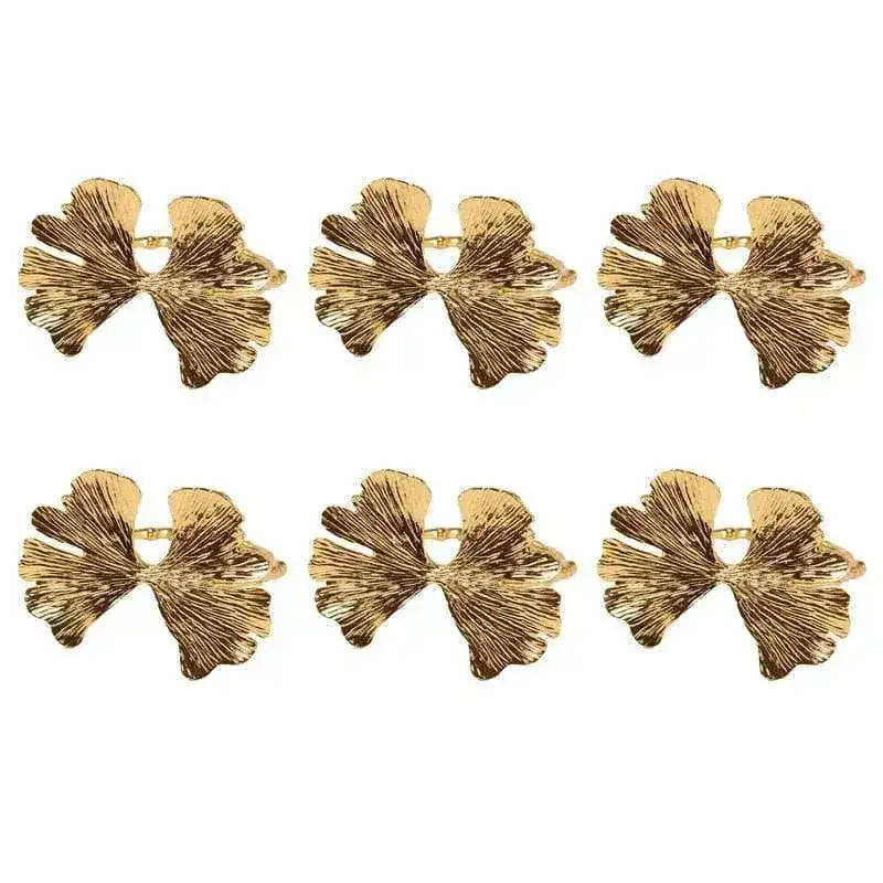 Gold Gingko Leaf Napkin Rings - 6 Pcs