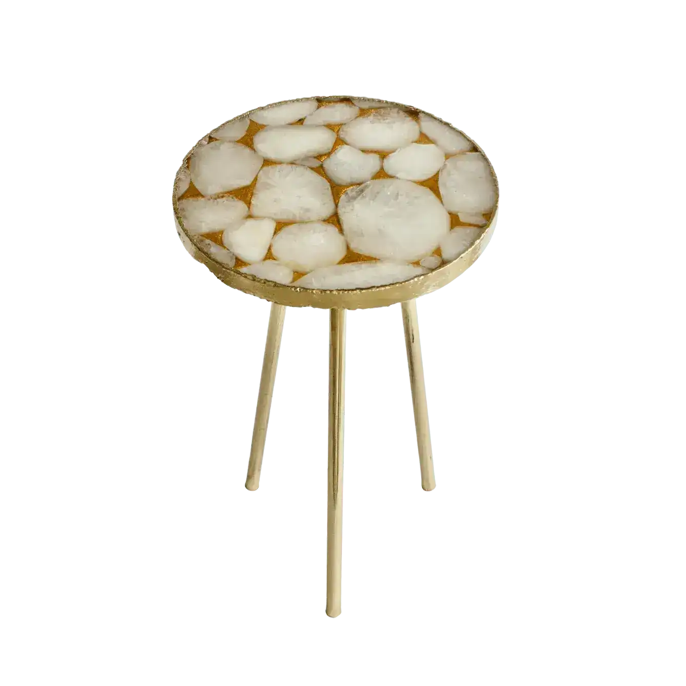 Gold Sparkle Infused White Agate Round Coffee Side Table