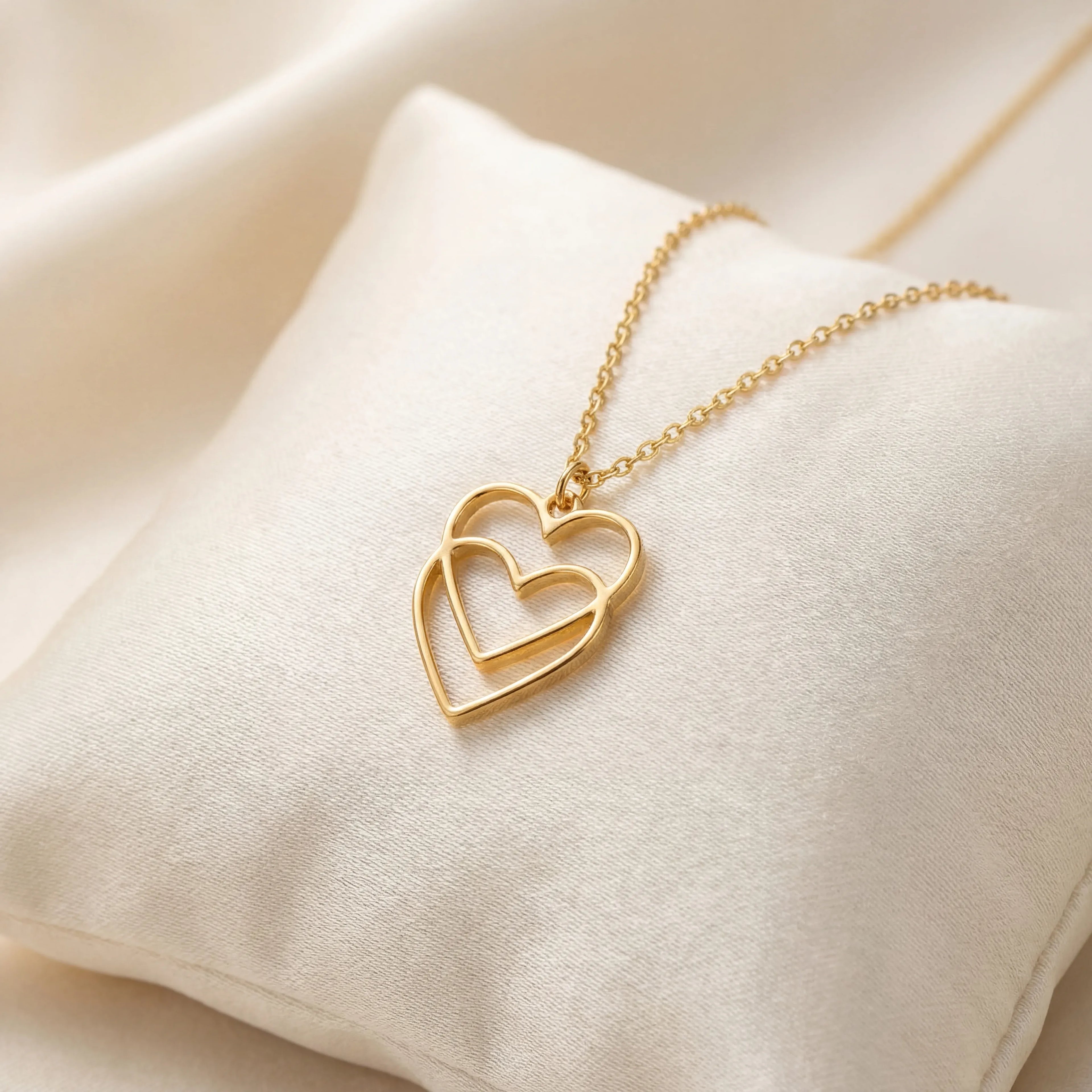 Double Linked Heart Necklace - Gold Vermeil / Style 3