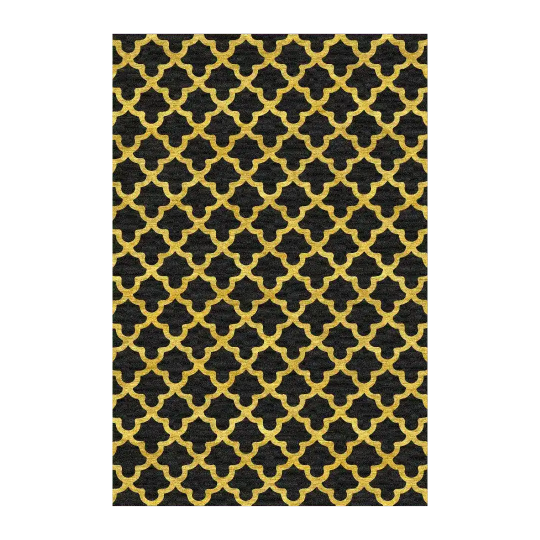 Golden Art Deco Scale Black Tufted Rug