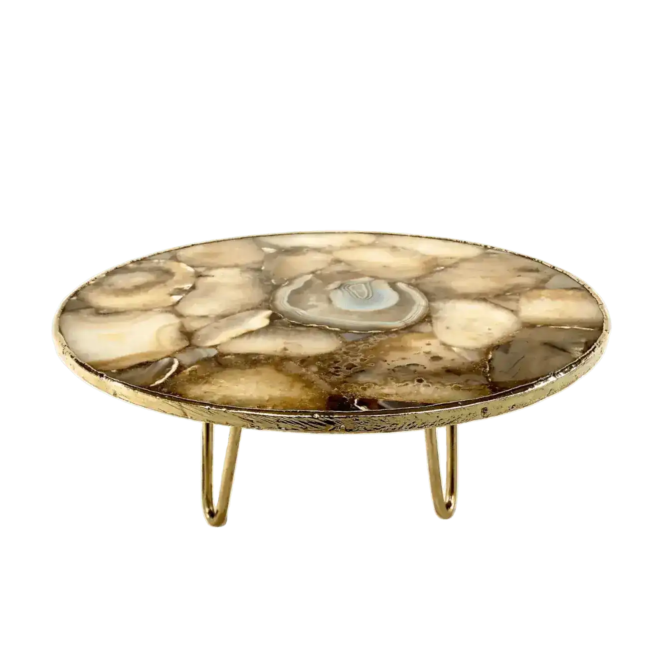 Golden Brown Agate Cake Stand with Brass Legs