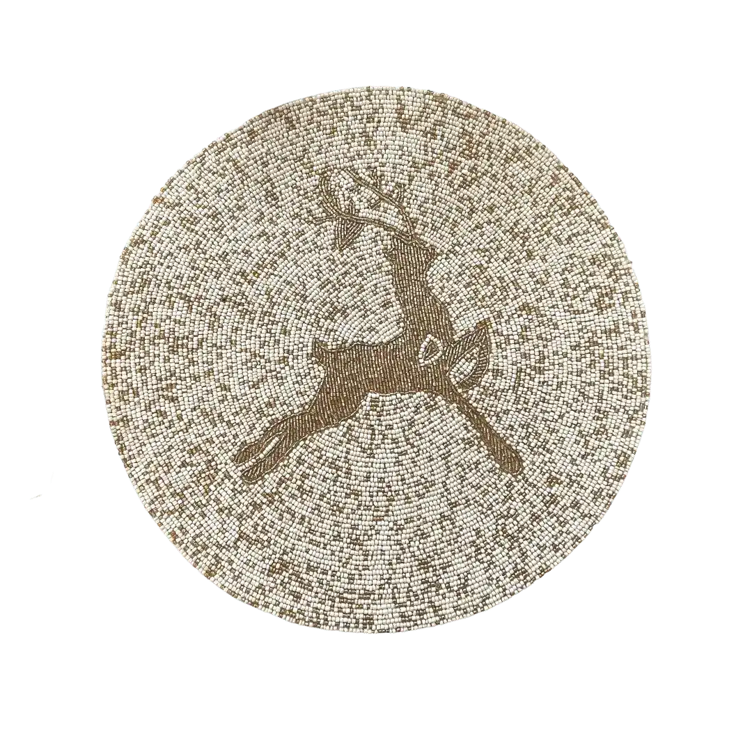 Golden Reindeer Beaded Round Placemats - Set of 6