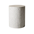 Gray Floral Motif Bone Inlay Round Drum Side Table