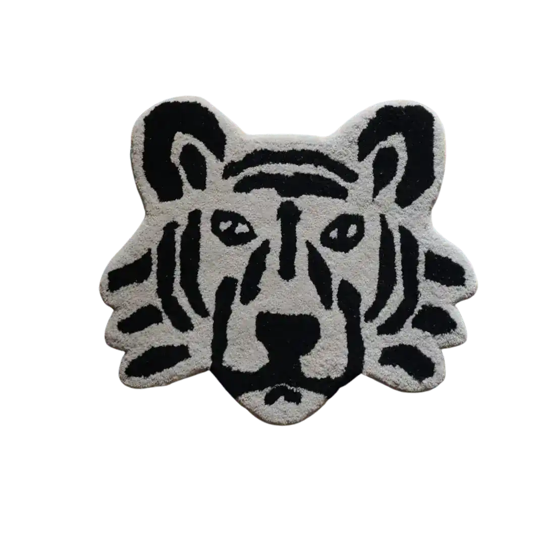 Gray Lion Face Hand Tufted Rug