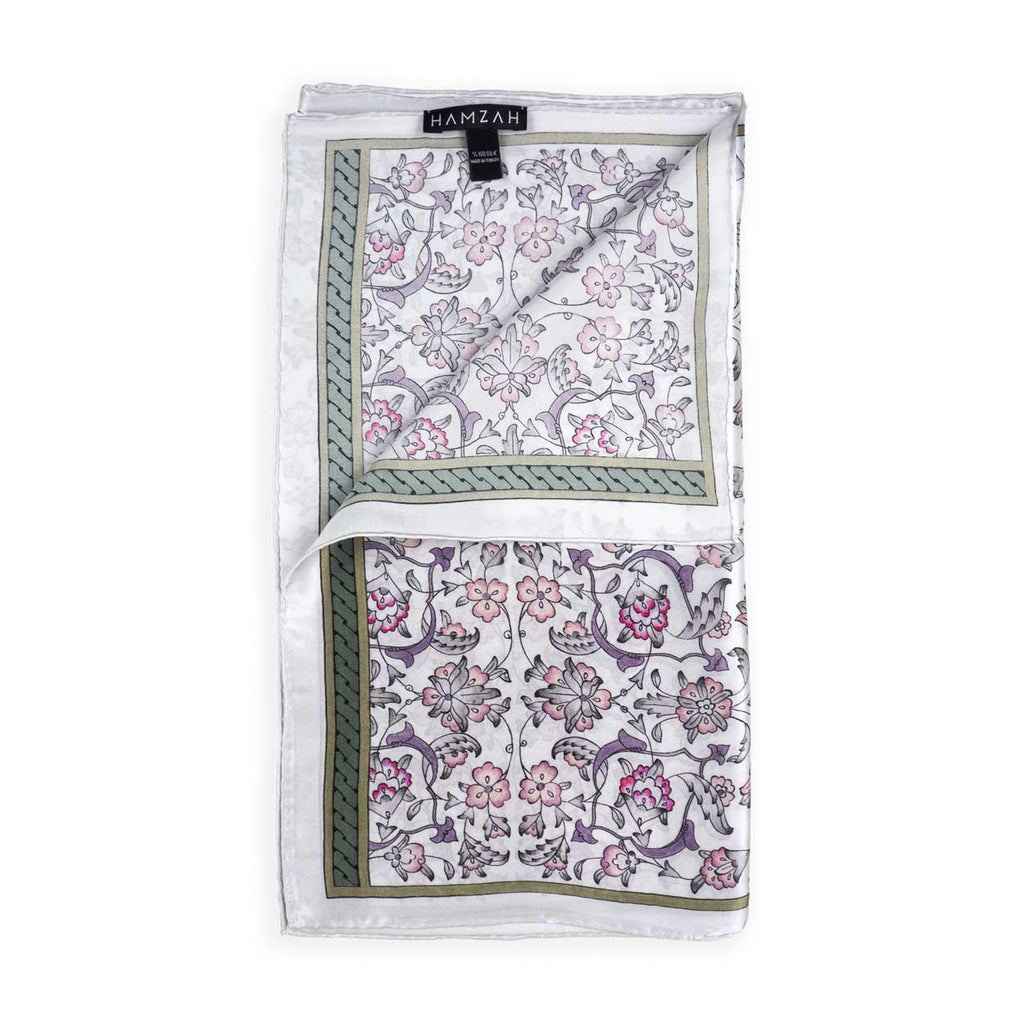 Gray Silk Scarf with Ottoman Floral Print Halkar