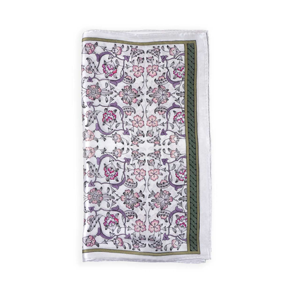 Gray Silk Scarf with Ottoman Floral Print Halkar