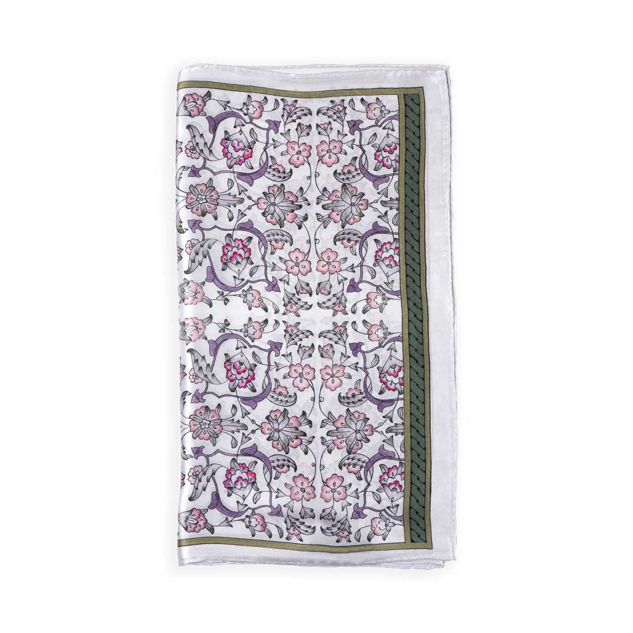 Gray Silk Scarf with Ottoman Floral Print Halkar
