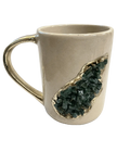 Green Agate Crystal Coffee Mug with Gold Handle - Set of 2