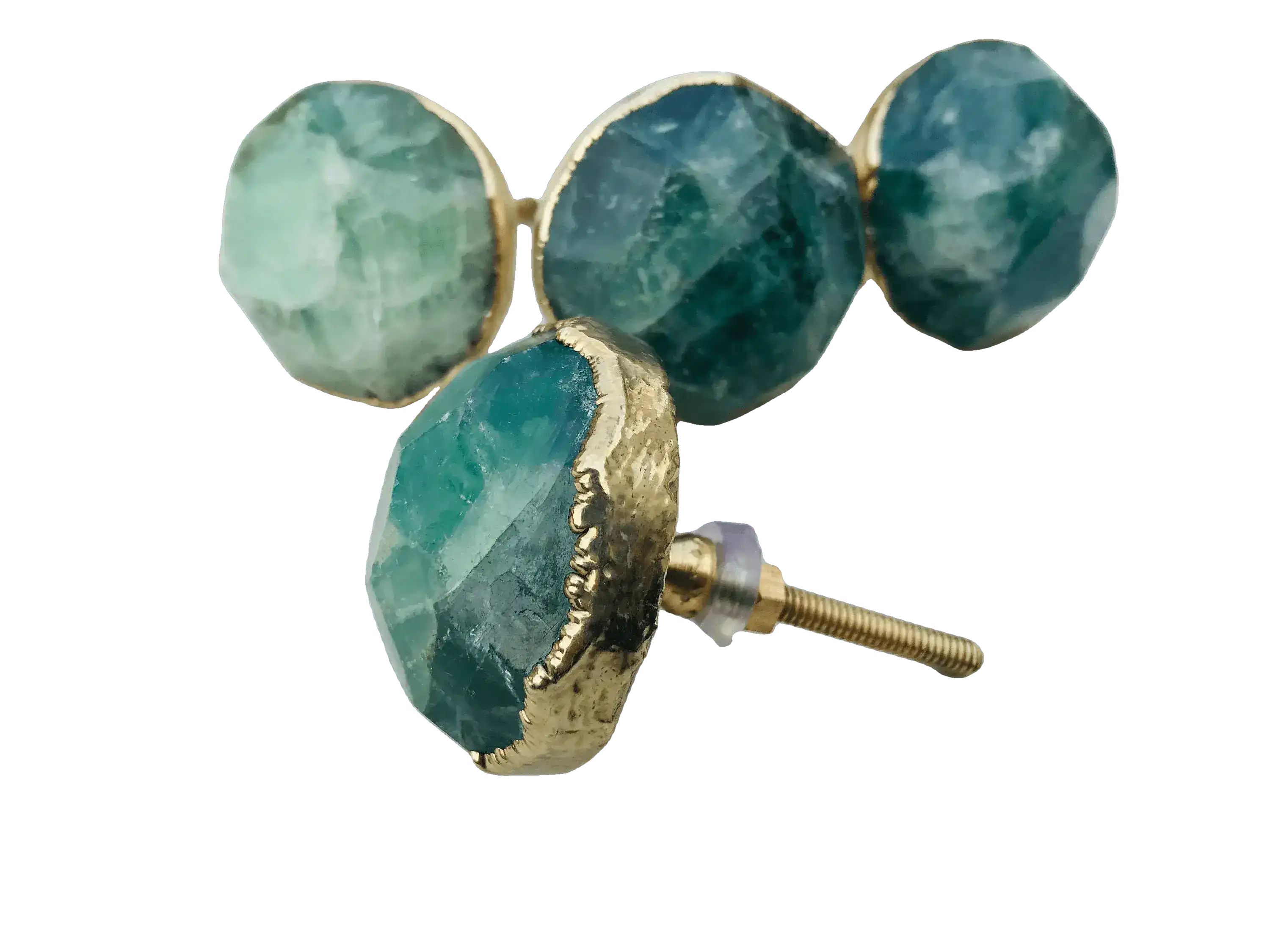 Green Fluorite Agate Cabinet Door Pull Handle - Set of 4