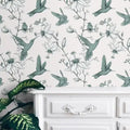 Green Flying Hummingbird Floral Wallpaper