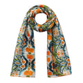 Green and Orange Silk Scarf with Ikat Print