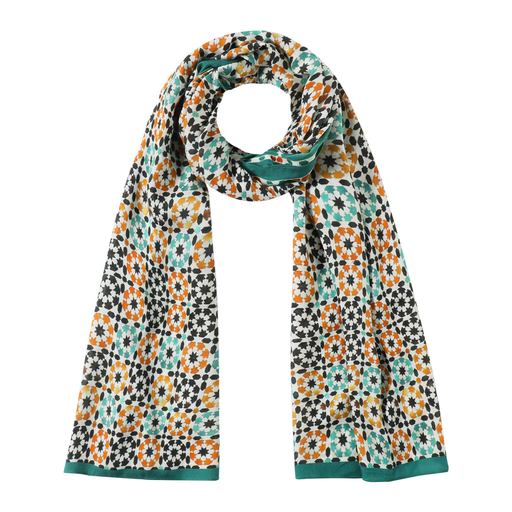 Green & Orange Islamic Art-Inspired Scarf Sabika