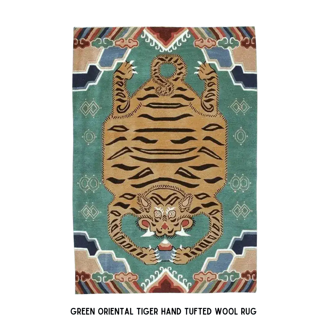 Green Oriental Tiger Hand Tufted Wool Rug