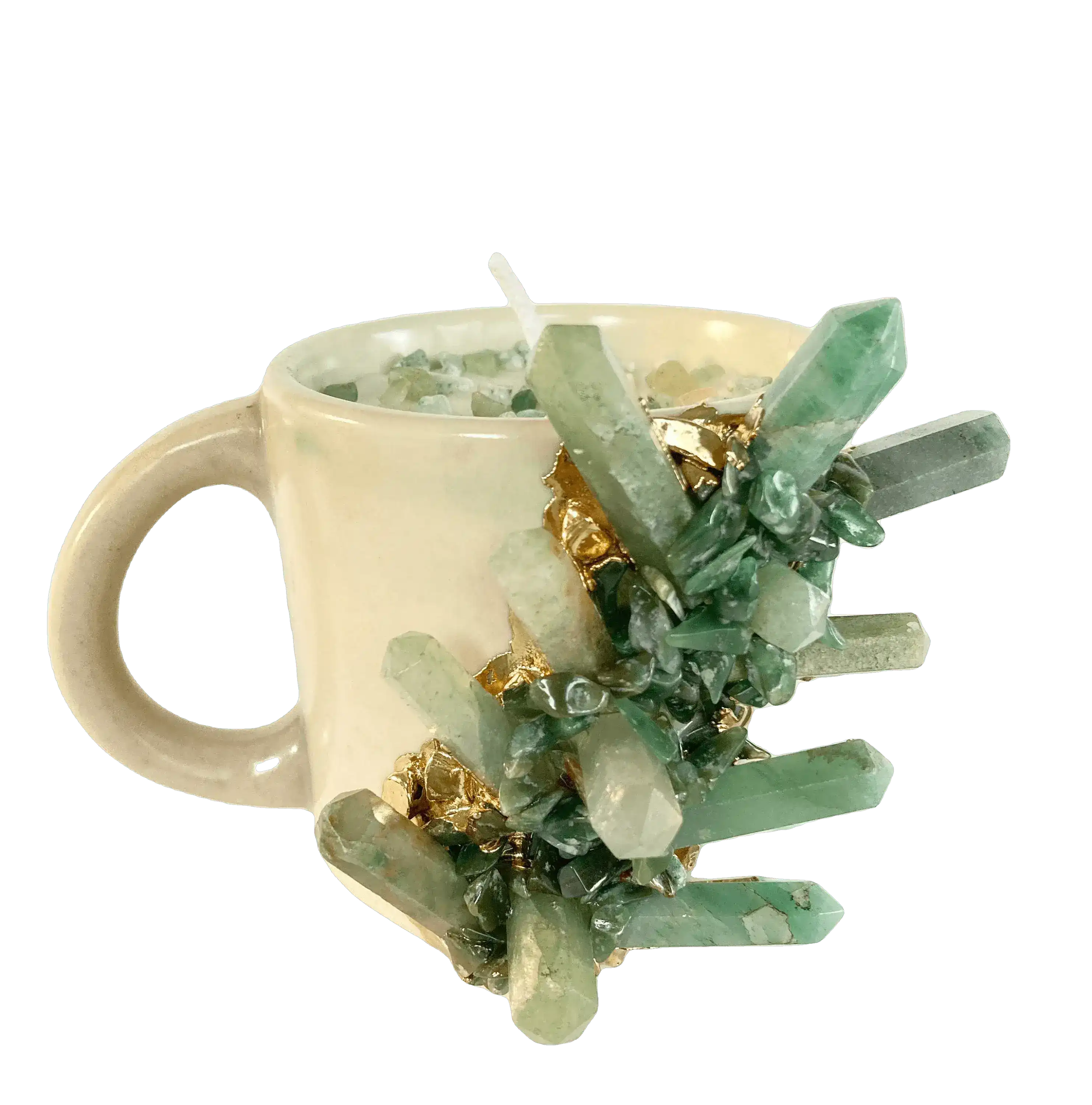 Green Quartz Crystal Scented Soy Candles in Coffee Mug - Set of 2