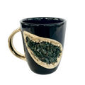 Green Quartz Marbled Black Ceramic Coffee Mug with Gold Handle - Set of 2