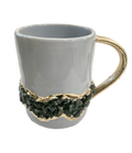 Green Quartz Marbled Gray Ceramic Coffee Mug with Gold Handle - Set of 2