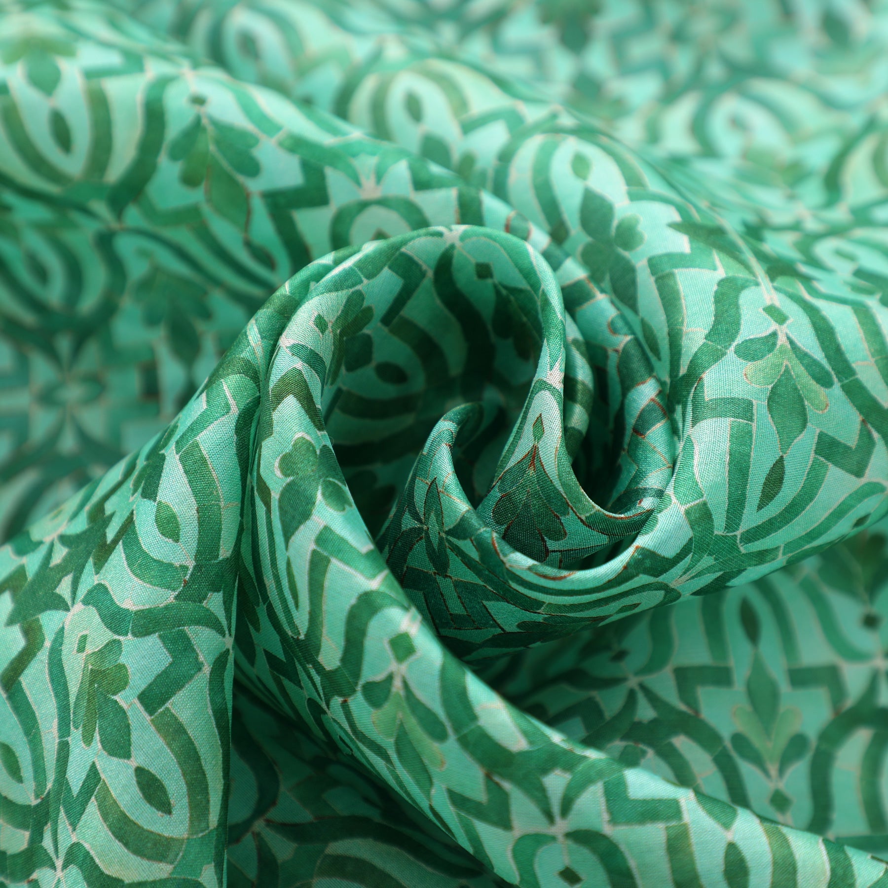 Green Silk Scarf Islamic Tiles