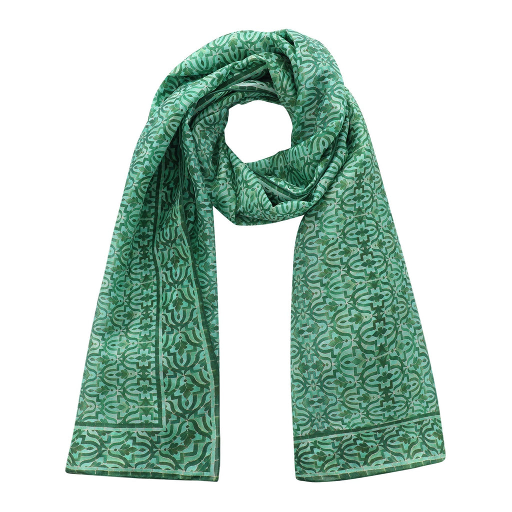 Green Silk Scarf Islamic Tiles