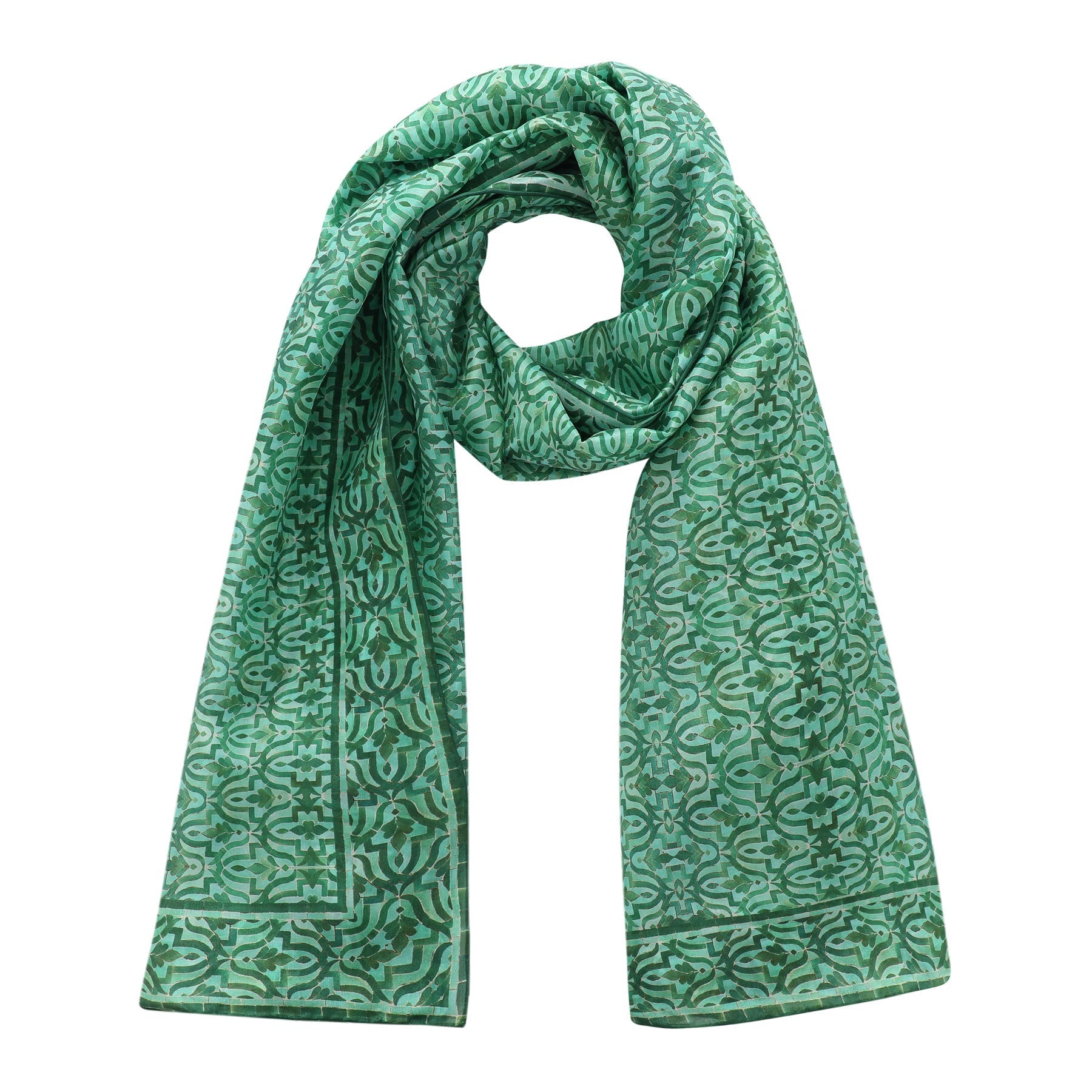Green Silk Scarf Islamic Tiles