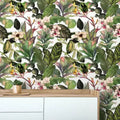 Green Tropical Leaves and Flowers Watercolor Wallpaper