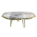 Grey Agate Quartz Cake Stand with Brass Legs