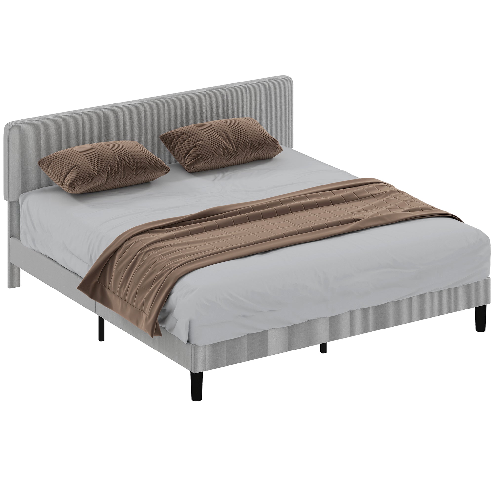 King Bed Frame with Adjustable Headboard, Corduroy Upholstered Platform Bed Frame, Noise Free, Light Grey