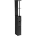Slim Bathroom Linen Cabinet with Drawers, Cabinet & Open Shelves for Space Saving, Black