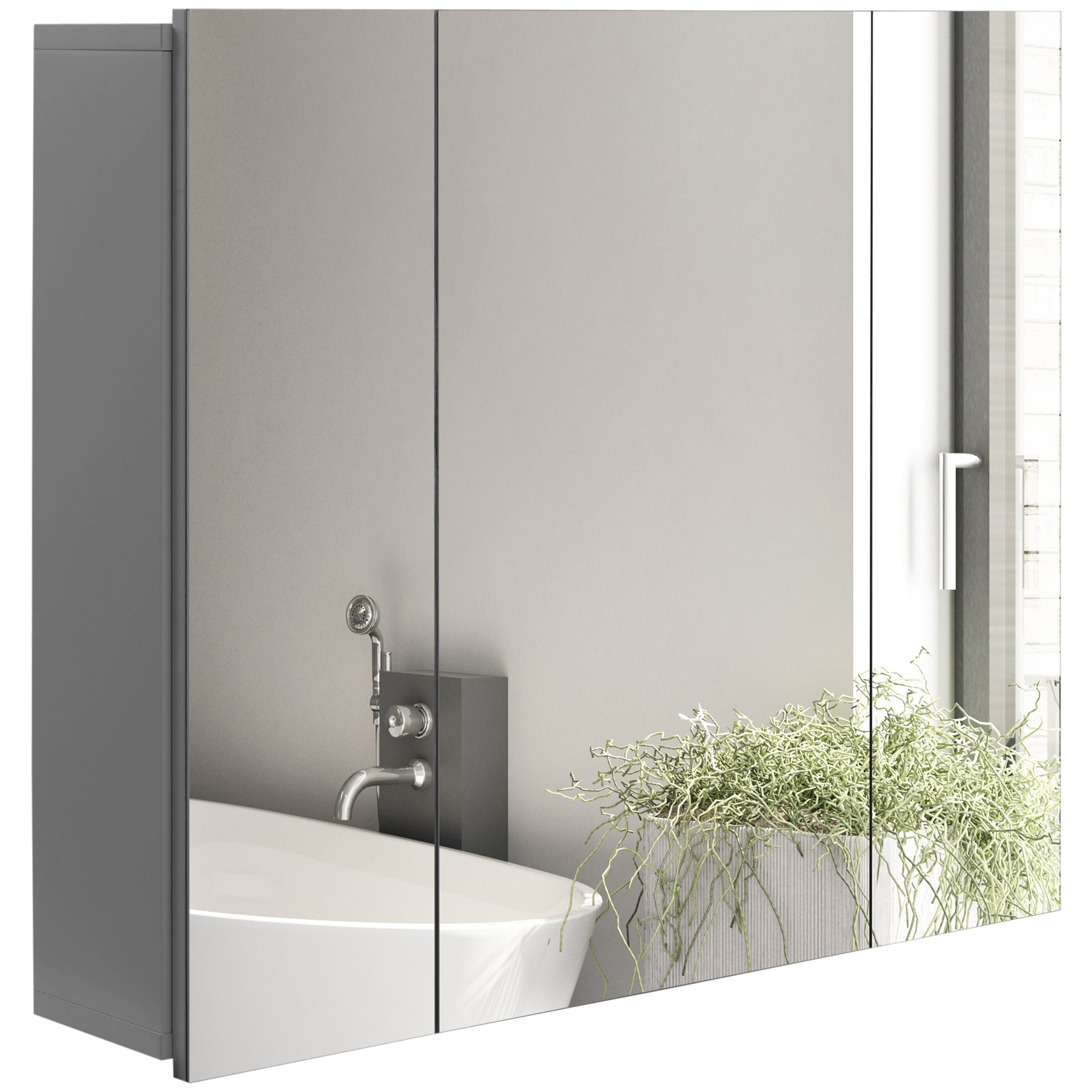 28" x 24" Medicine Cabinet, Wall Mounted Bathroom Cabinet w/ Mirrored Doors, Grey