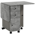 Folding Dining Table on Wheels for 4-6 with Storage Drawers, Cabinet, Grey Marble Effect