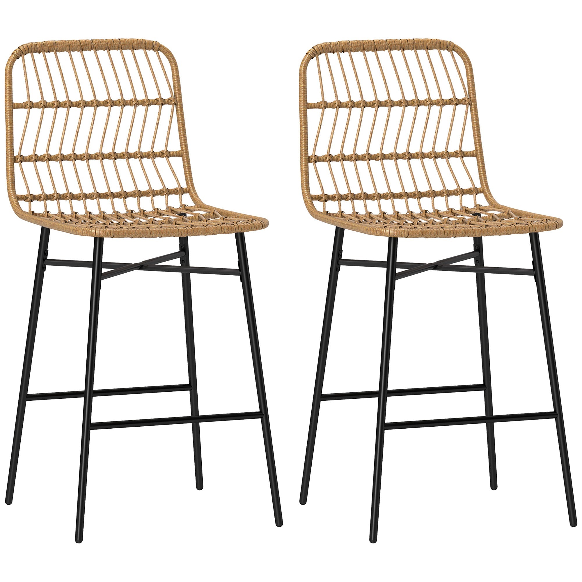 Rattan Counter Height Bar Stools Set of 2, 26" Wicker Barstools for Kitchen Island, Brown