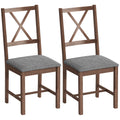 Set of 2 Upholstered X-Back Farmhouse Dining Chairs w/ Padded Seat & Rubberwood Legs, Gray
