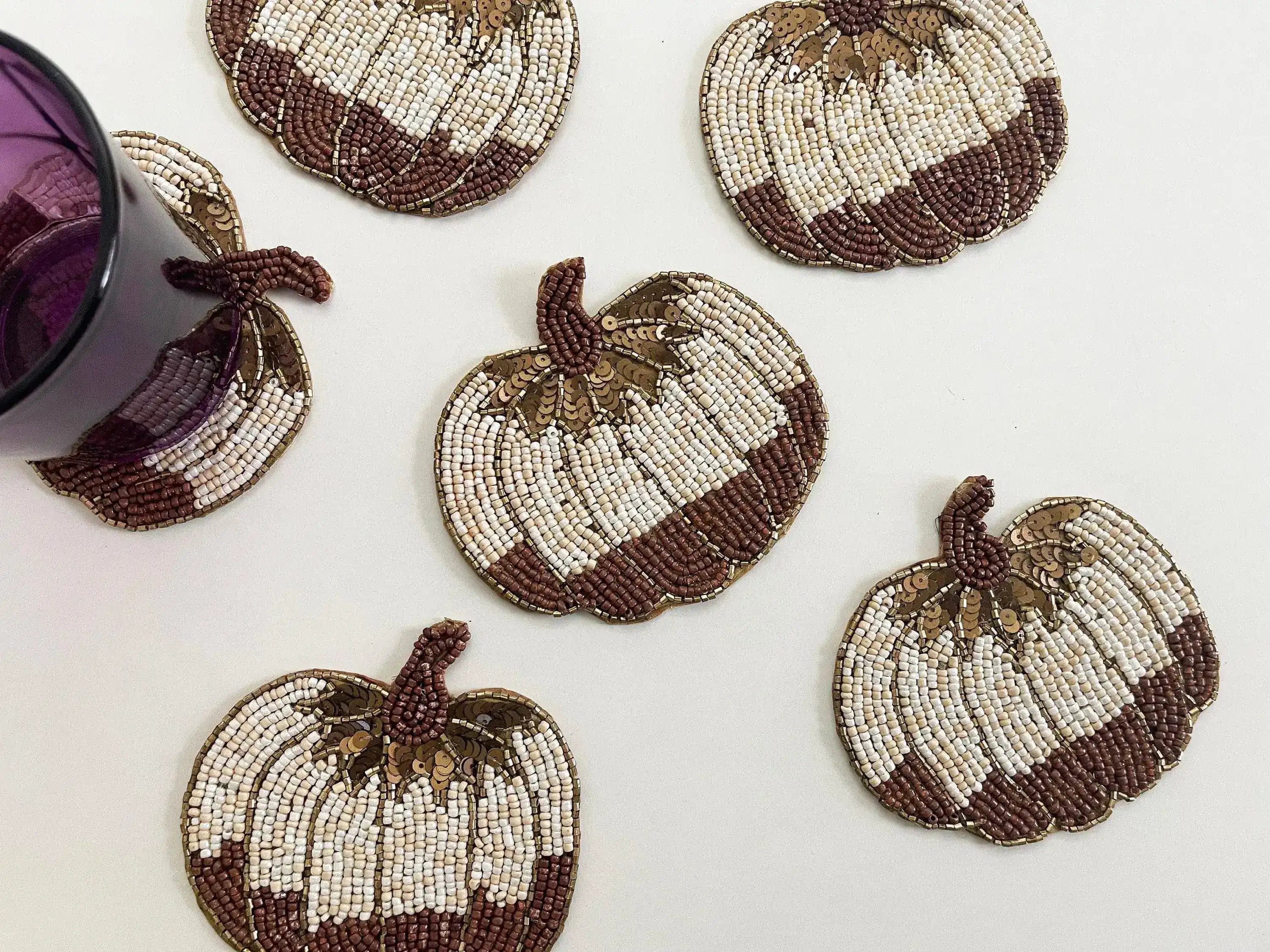 Halloween Pumpkin Beaded Coasters set of 6