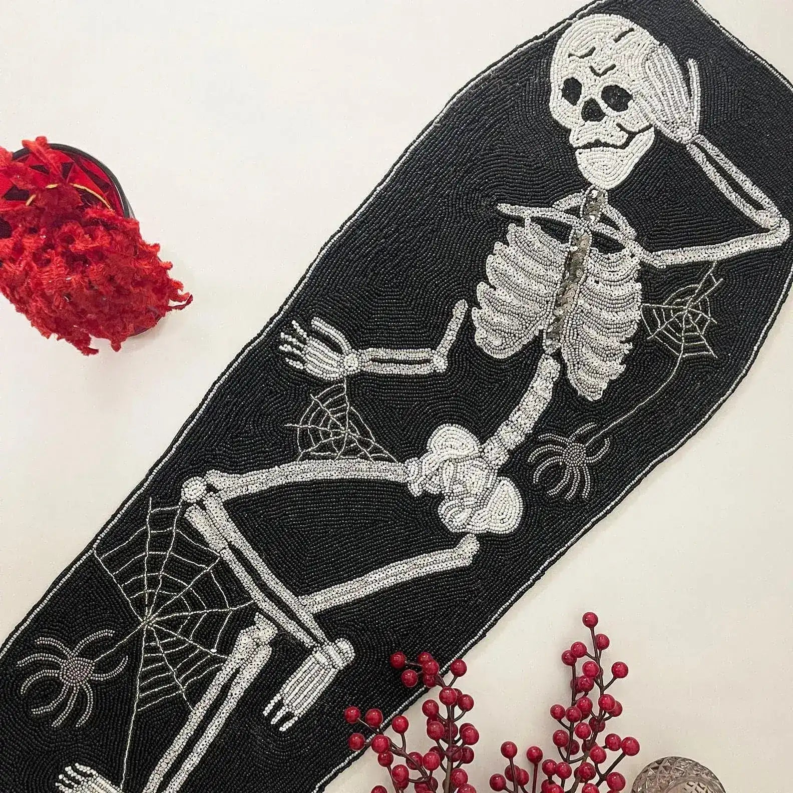 Halloween Skeleton Beaded Table Runner