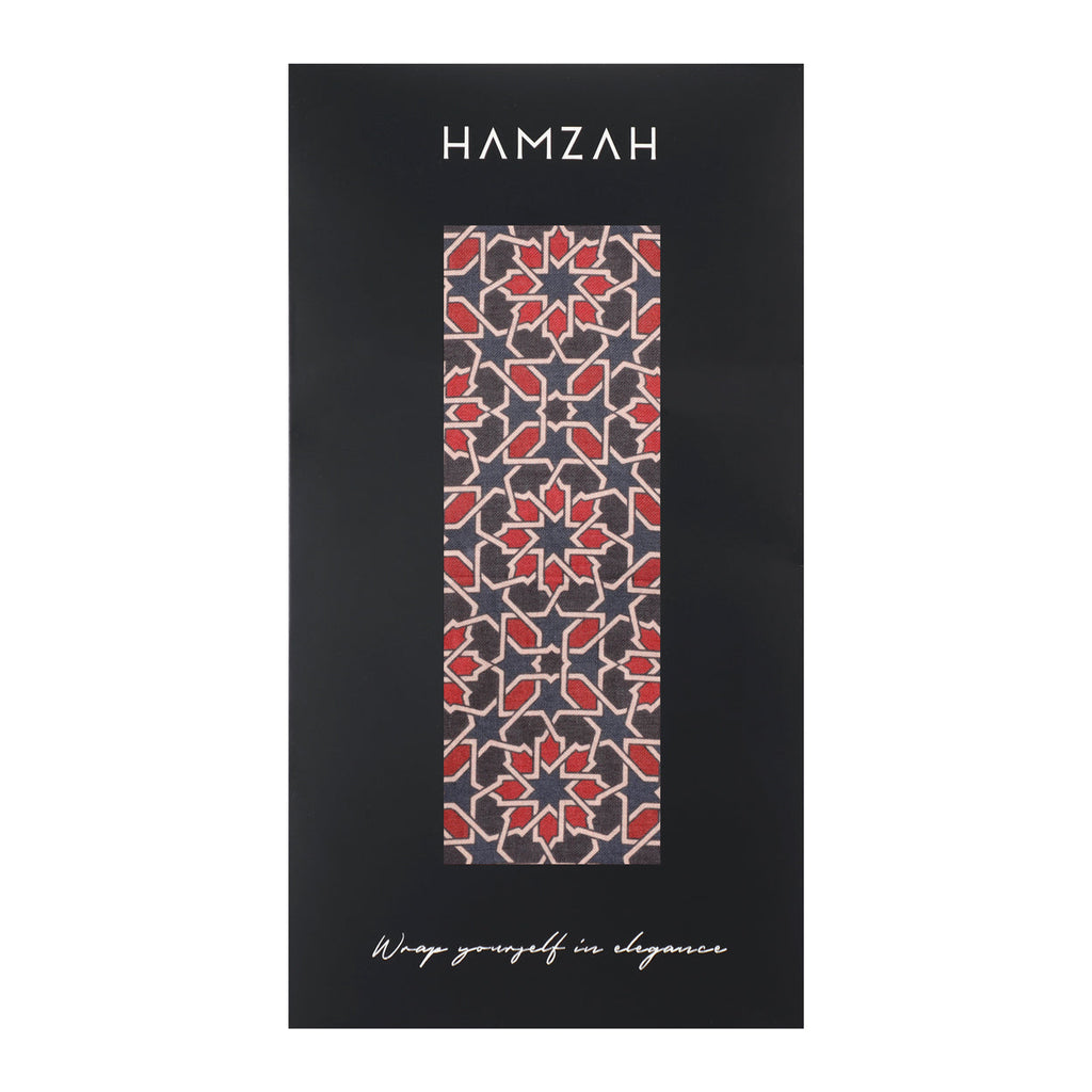 Navy Blue and Red Geometric Scarf - Islamic Art Inspiration Mirath