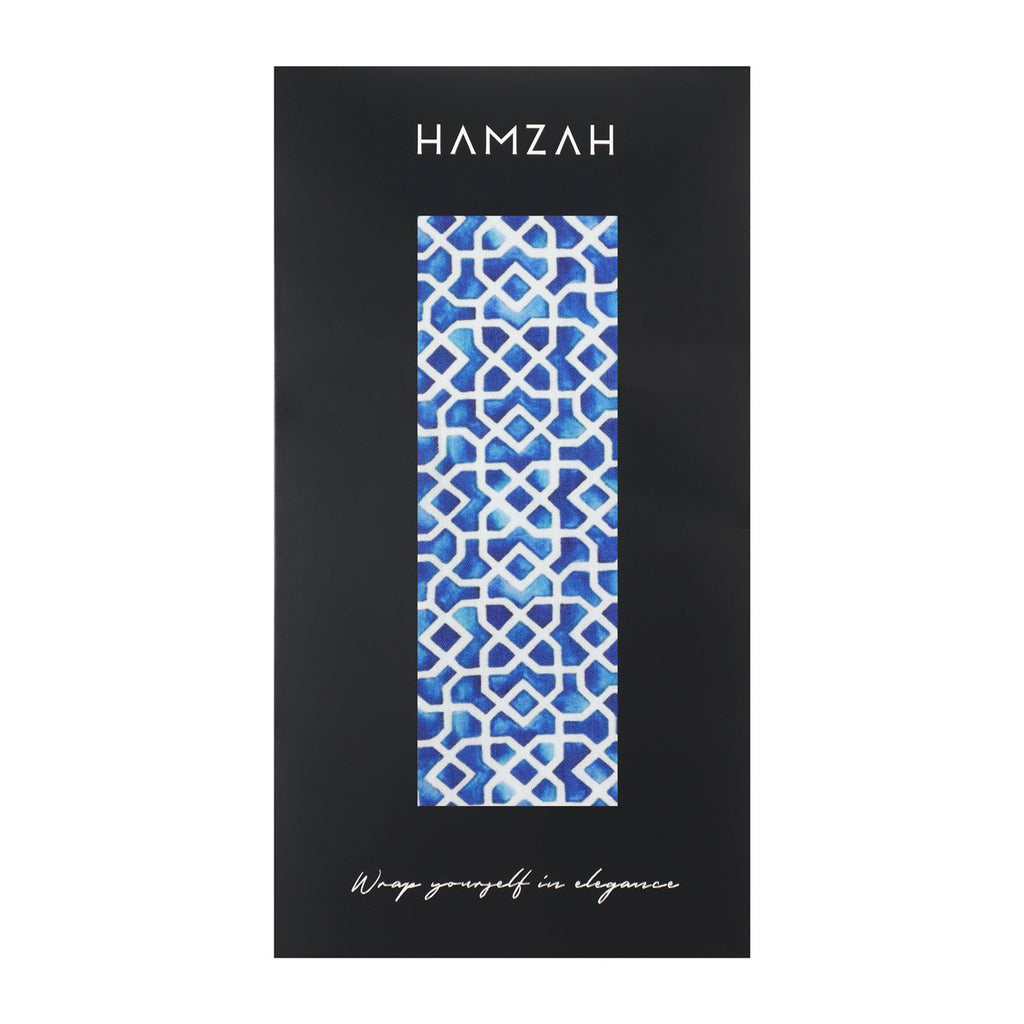 Blue and White Scarf Islamic Art - Aziza Iqbal - Alcazaba Azul