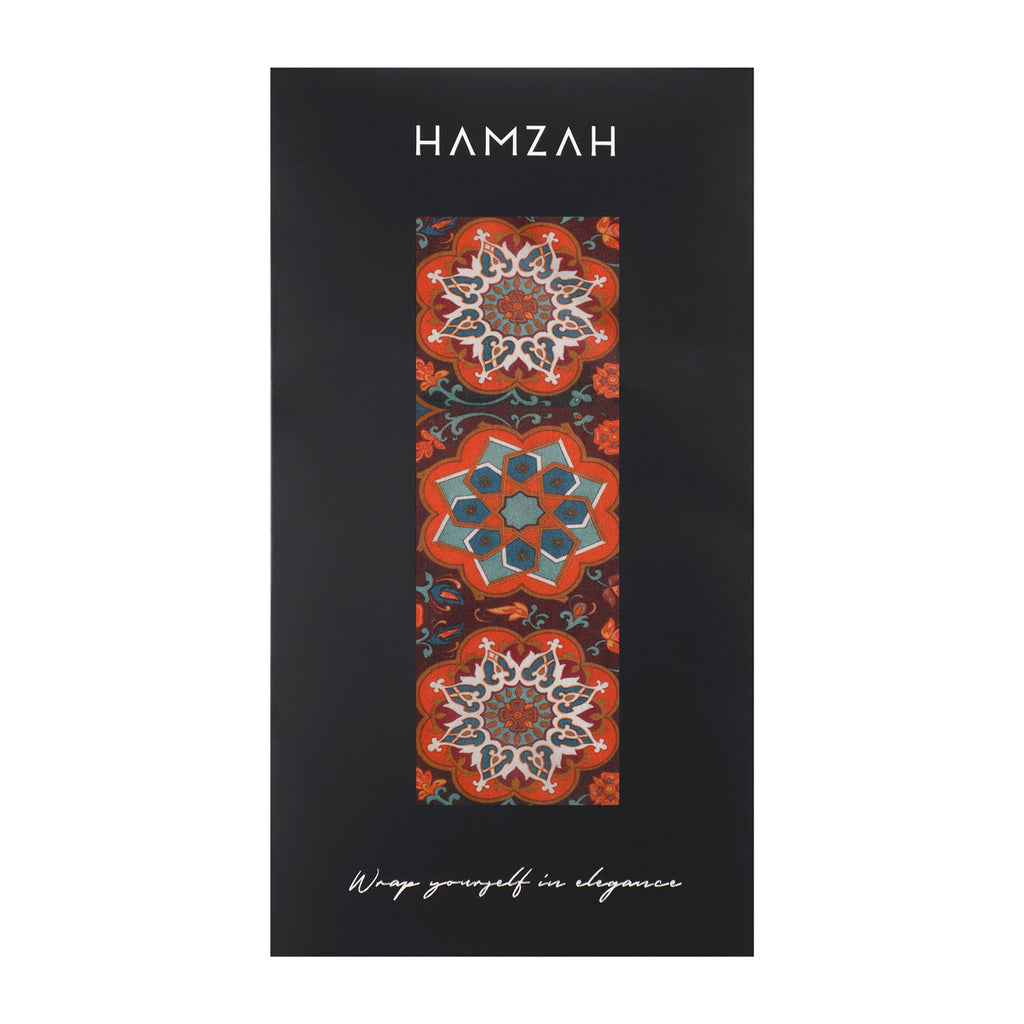 Islamic Art Scarf – Red & Blue Mandala Design, 100% Modal - Bahar