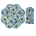 Hand Blocked Floral Motif Scalloped Cotton Placemats